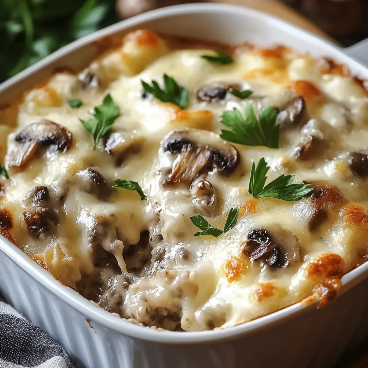 Cheesy Mushroom & Swiss Burger Casserole: A Cozy Dinner Delight 1