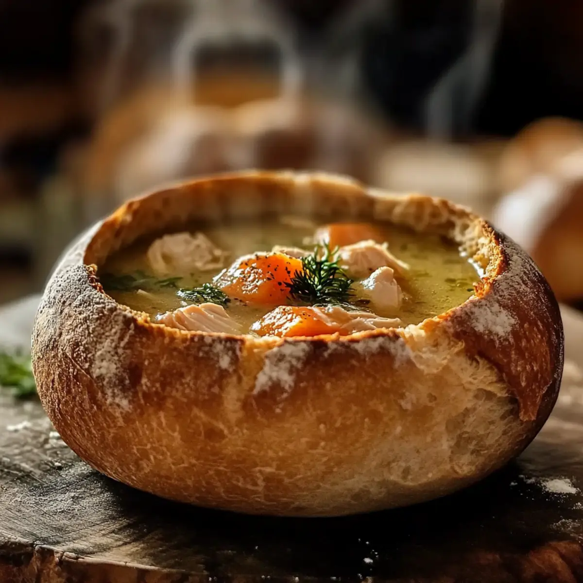 Cozy Winter Chicken Soup in a Bread Bowl